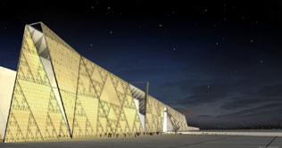 Translucent Stone Wall at Night. Image by heneghan.peng.architects.